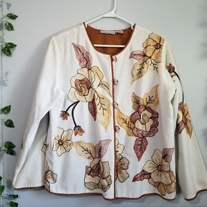 Drapers & Damon's VTG Off White Floral Embroidered Large Unique Beaded Jacket
